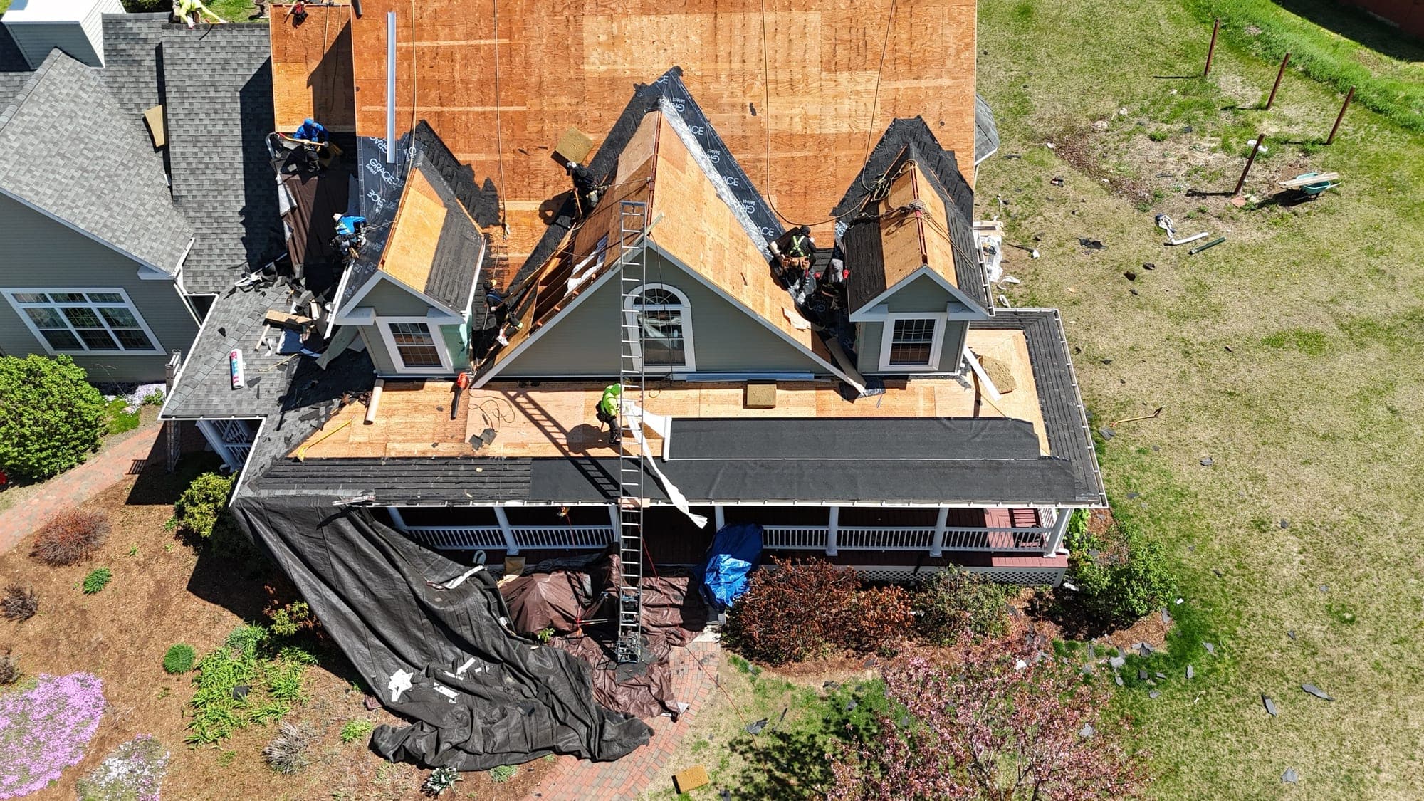 Northern Limits crew on an exterior roof replacement in Central Connecticut